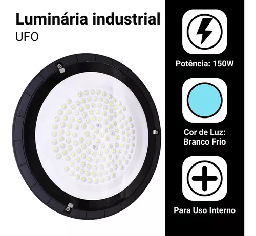 Luminária Led Ufo 150w Slim Ip67 Galpão Bivolt Frio 65000k - Imagem 3