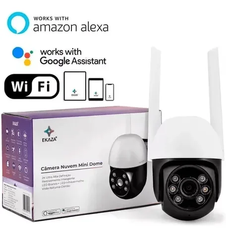 Câmera de Segurança Inteligente Wi-Fi Ekaza-Compatível com Google Assistente e Alexa