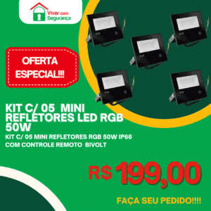 Kit com 05 Refletores 10W IP66 6000k Área Externa Bivolt