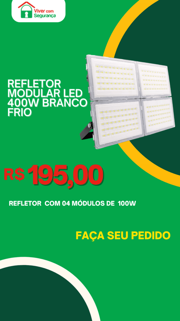 Refletor Led Smd 400w (04 módulos de 100W) Luz Ip66 - Branco Frio (6000K) Bivolt