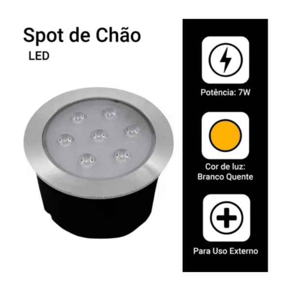 Balizador Spot LED Embutir Chão 7W IP65 | Branco Quente ou Frio | Jardim e Piso | R$ 30,00 - Imagem 2