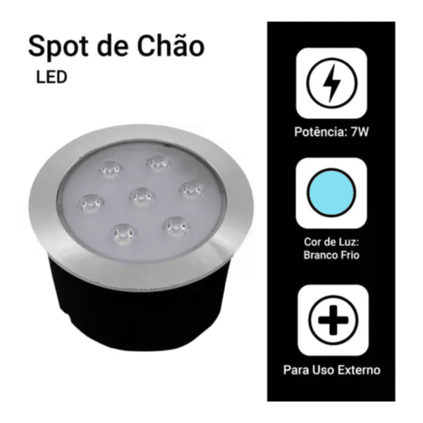 Balizador Spot LED Embutir Chão 7W IP65 | Branco Quente ou Frio | Jardim e Piso | R$ 30,00 - Imagem 3