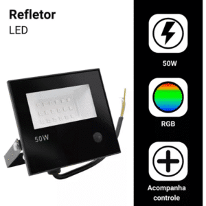 Refletor LED RGB 50W com Controle Remoto | Colorido | IP66 Bivolt | R$ 49,00