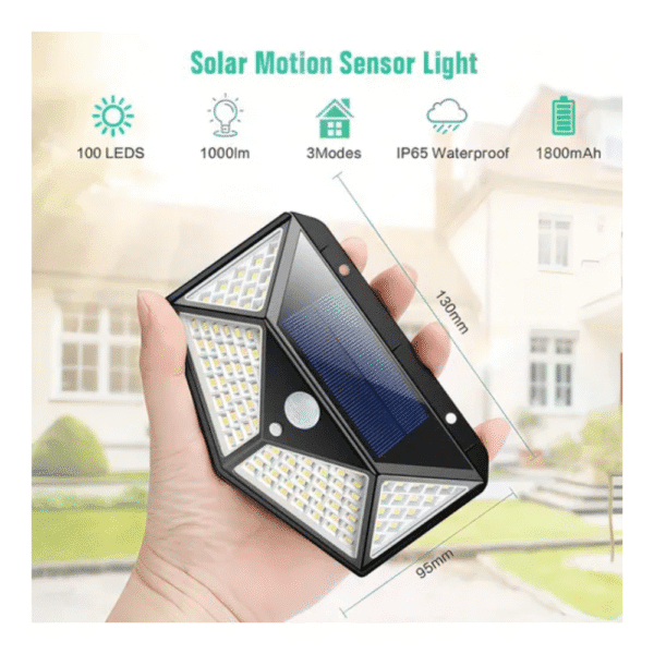 Luminária Arandela Solar 100 LEDs com Sensor de Presença à Prova D’água – Cor Preto - Imagem 3