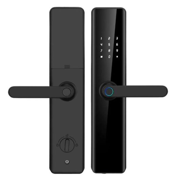 Fechadura Eletrônica Biométrica Digital — Wi-Fi, Tuya, Senha, Cartão e Chave (Preto)