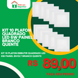 Kit 10 Plafon Quadrado Embutir Led 6w Painel Branco Quente