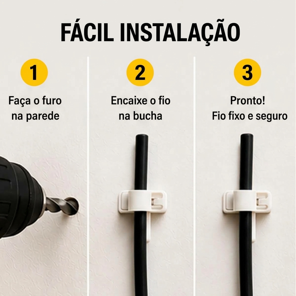 Pacote com 50 Buchas Clamp X6 6mm Fixador de Cabos Rede UTP Alarme Interfone Coaxial - Imagem 5