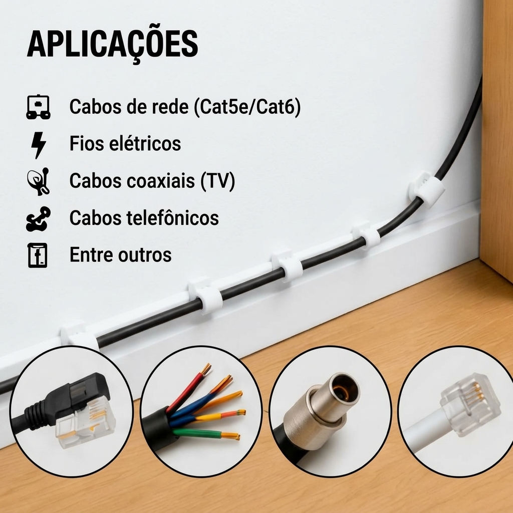 Pacote com 50 Buchas Clamp X6 6mm Fixador de Cabos Rede UTP Alarme Interfone Coaxial - Imagem 3