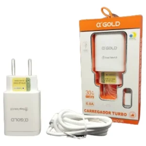 Carregador Turbo Agold CA27-1 USB 30W 6.1A Bivolt com Cabo Micro USB V8