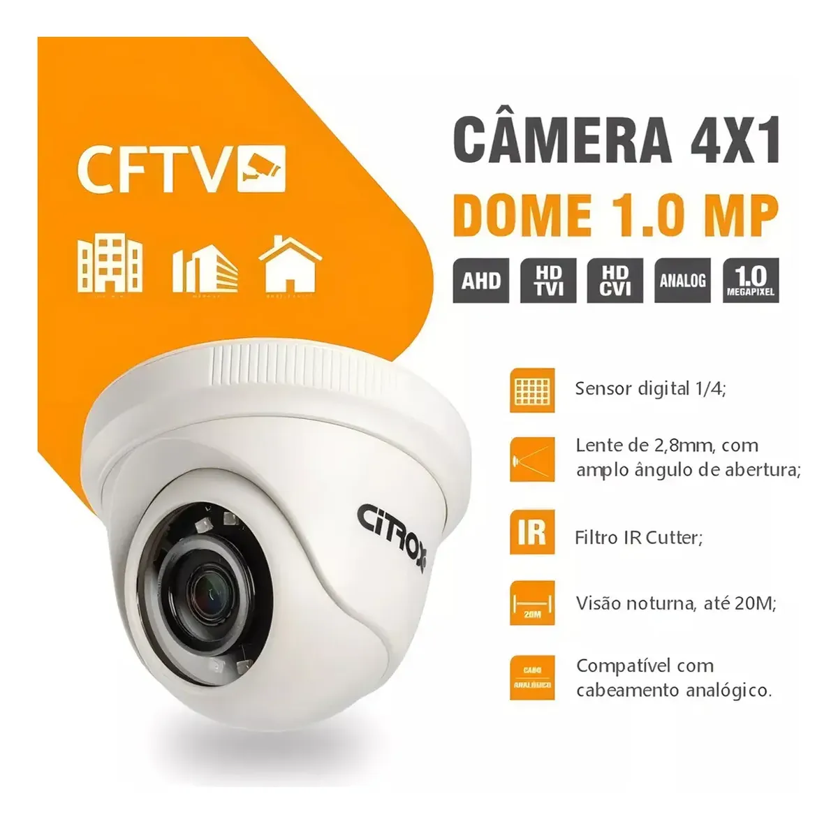 Kit com 3 Câmeras Dome 4x1 1.0mp L 2.8mp Citrox - Imagem 3